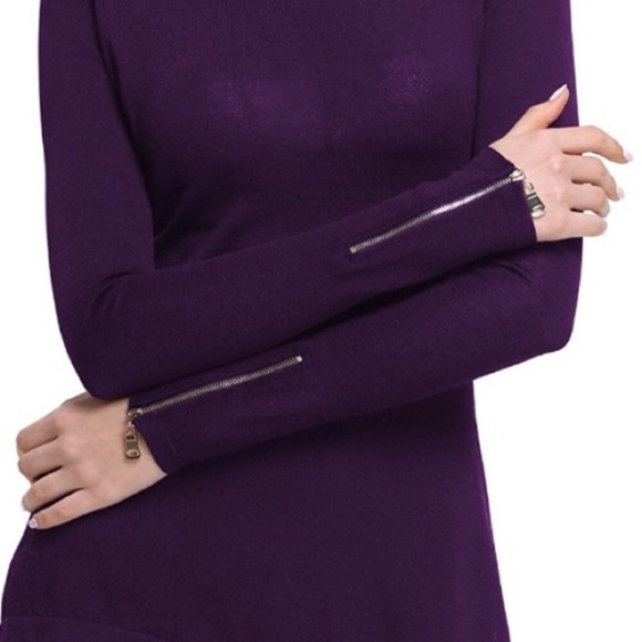 Zippered Cuff Split Sides Long Sweater Top Plum - Picture 2 of 7